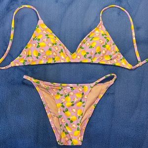 J Crew Strawberry Lemonade Pink and Yellow Bikini Set Top and Bottoms